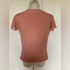 Sara Michelle polkadot mesh rusty pink cute drawstring blouse